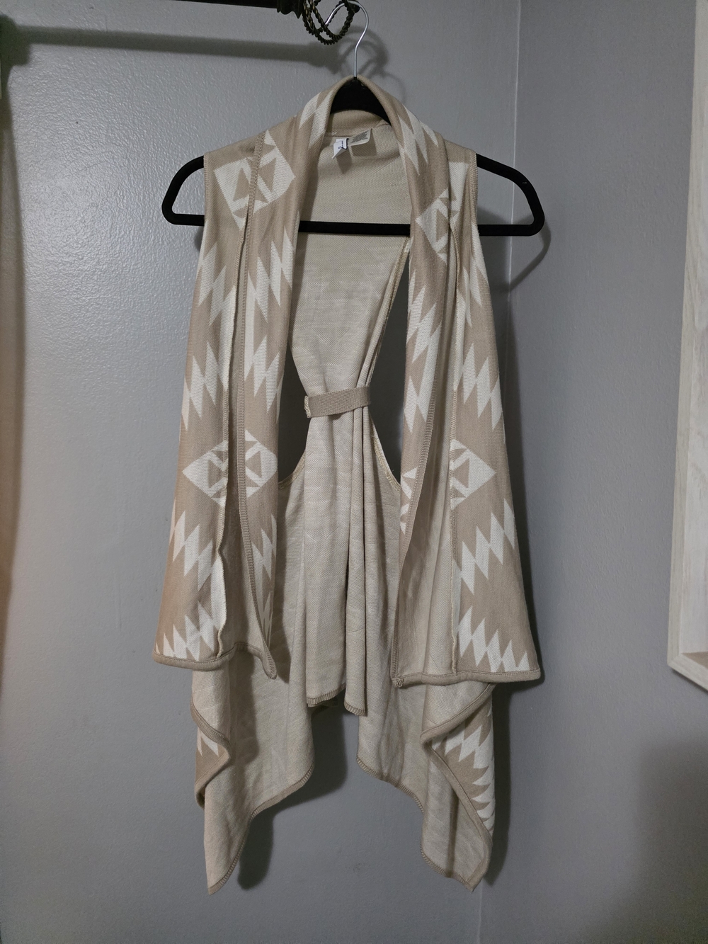 Neutral Aztec Open Front Draped Vest
